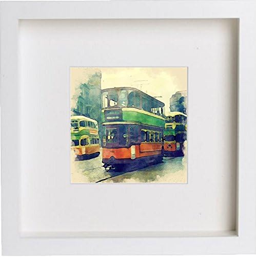 Home Decor Wall Art Watercolour Print of Glasgow Coronation Tram with Contemporary White Frame 23x23cm 45
