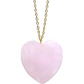 TGH Natural Heart Crystal Pendant Necklace for Women - Healing Gemstone Jewelry - Handmade 30mm Heart Stone - 18+2 Inch Adjustable Gold Plated Chain