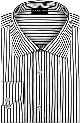 Men's 100% Cotton Bold Awning Stripe Spread Collar Regular Fit Dress Shirt