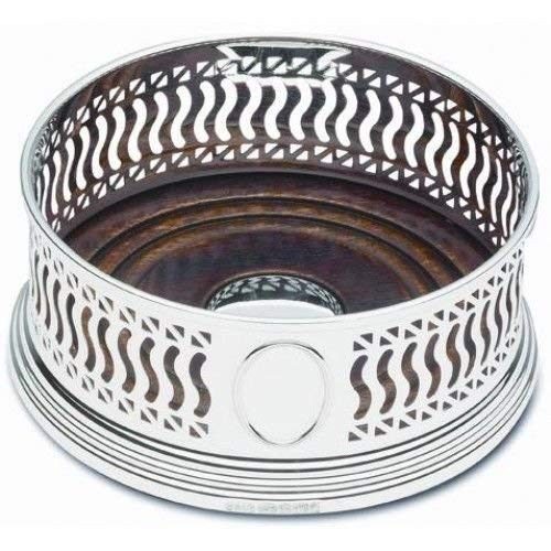 NEW - Solid Silver - Wine Bottle Fancy Straight COASTER - 3 3/4" - Boxed