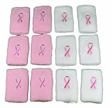 SIX PAIRS of Breast Cancer Wristbands Pink White Sport Embroidered Gear