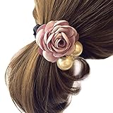 Hair Accessories,TOOPOOT Women Satin Ribbon Rose Flower Pearls Ponytail Hair band (pink)