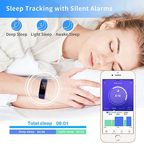Apirka Fitness Tracker HR, Activity Tracker Watch with Heart Rate Monitor, IP67 Waterproof Pedometer. Sleep Monitor, Step Counter, Calories Counter for Women, Men, Kids (Blue)