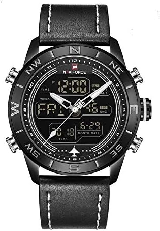 NAVIFORCE Genuine Leather Chronograph Analog Digital Wristwatch for Men
