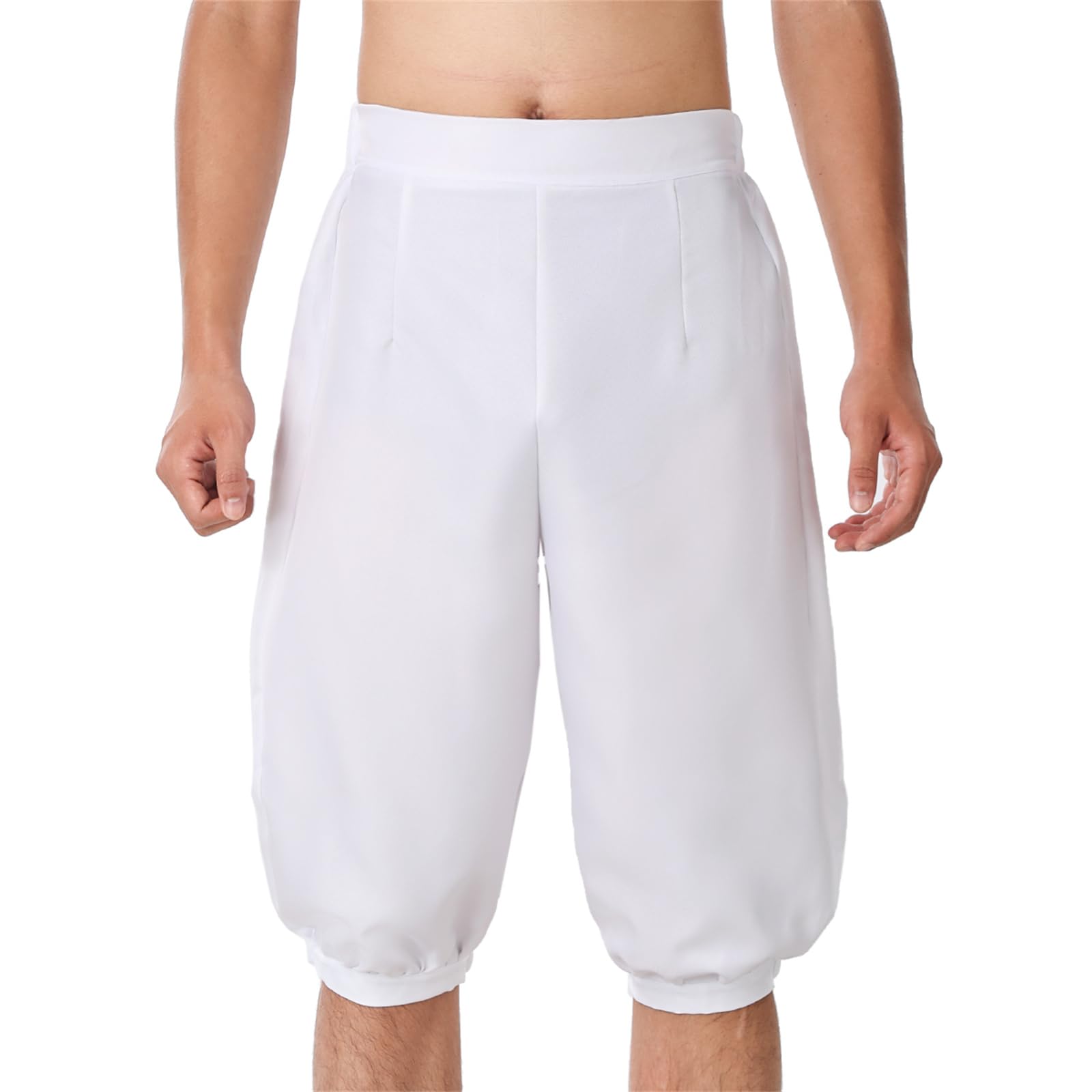 BLESSUME Medieval Trousers Renaissance Pirate Viking Pants Men Fancy Costume (L,White)
