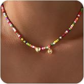 Turandoss Softball/Soccer/Volleyball/Basketball Necklace for Girls Women - Colorful Beaded Dainty Heart Pendant Necklaces for Women Her Kids Personalized Jewelry Gifts