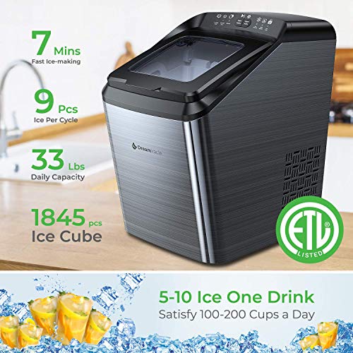 Dreamiracle Ice Maker Machine for Countertop, 33 lbs Bullet Ice Cube in