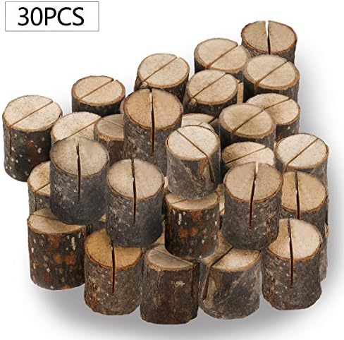 Kanff 30Pcs Wood Tabe Wedding Place Wooden Card Holders Table Number Stands for Home Party Decorations