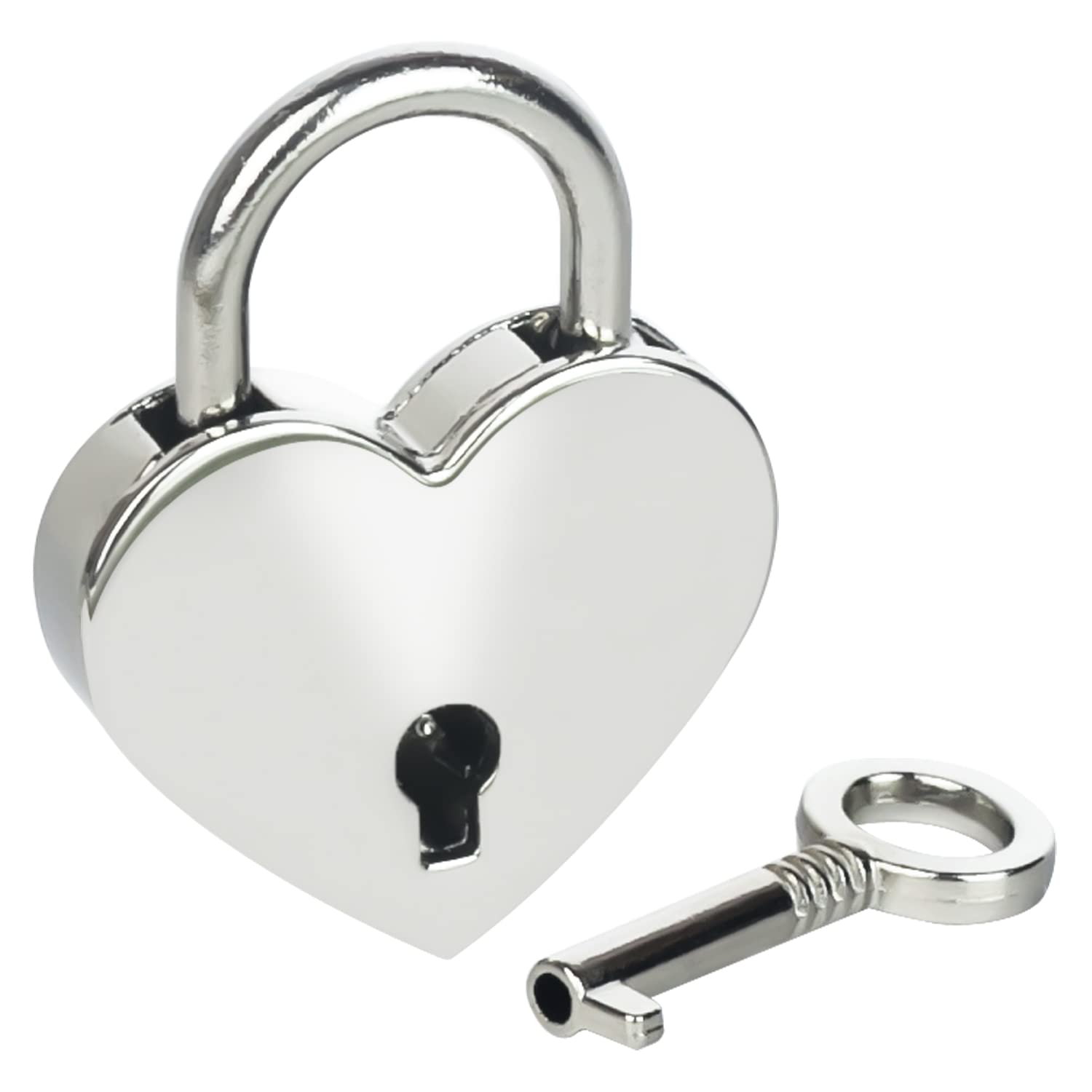 HMF Decorative Mini Padlock with Key Heart Shape 3.8 x 3 x 0.8 cm Silver