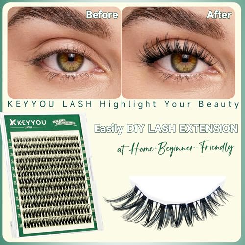 KEYYOU Flora Lash Clusters Flaunt Eyelash Clusters D Curl Cluster Eyelash Extensions 8-18mix False Eyelashes 132pcs Classic Wispy Natural Lash Cluster with Spikes（F01）