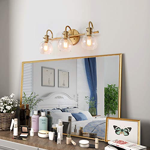 KSANA Bathroom Light Fixtures, Gold Bathroom Vanity Light Fixtures with Clear Glass Shade, 22"x7"x9"