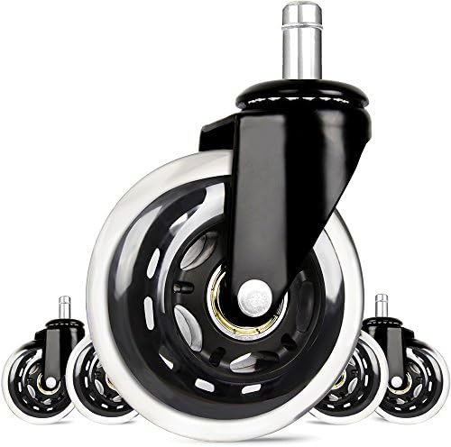 Sunplustrade 3-Inch Rollerblade Style Office Chair Caster Wheel Replacement, Black (Set of 5)