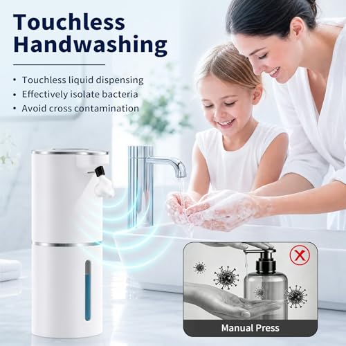 Kefflum Automatic Soap Dispenser, Electric Foam Dispenser with Digital Display, 6 Adjustable Levels, USB Rechargeable, Wall and Desktop, for Bathroom and Kitchen (380ml, White)