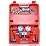 BETOOLL Diagnostic Manifold Gauge Set for Charging&Vacuum Pump Evacuation fits R134a R12 R22 Refrigerants with 4 Feet Hoses,Adjustable Couplers,Acme Tank Adapters and Can Tap
