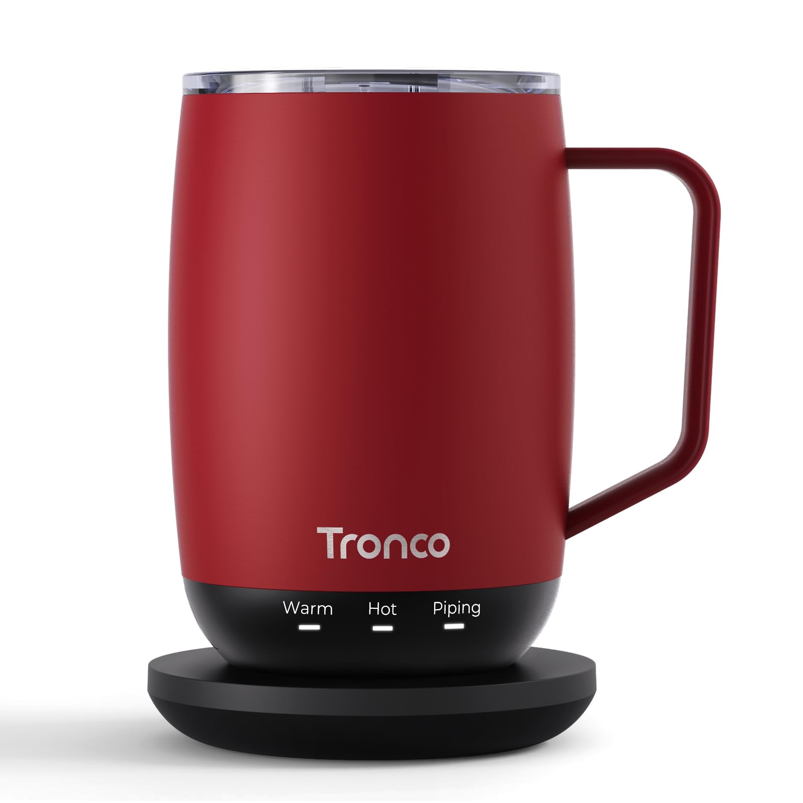 Photo 1 of Tronco Temperature Control Heated Coffee Mug 14 oz – Rechargeable Self-Heating Smart Mug with Lid – Manual Control, 3 Modes, 130 Min Battery Life, Auto Shut-Off (Crimson)