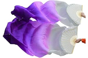 Nimiman Women 1 Pair (Left+Right) Silk Belly Dance Fans Veil Belly Dancing Long Folding Fans Length 180 cm Width 90 cm