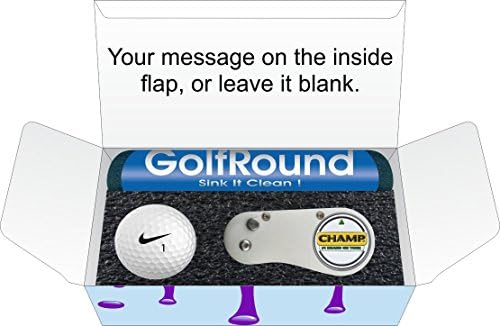Stylish Golf Gift Set (Short Game Essentials) GolfRound Towel - Nike Golf Ball - FLIX Repair Tool - Golf Greeting Card - Packaging (With Gift Tag)