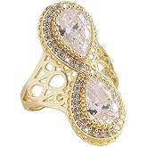 Kokoma Double Teardrop Crystal Statement Ring for Women CZ Infinity Ring Number 8 Engagement Promise Rings Wedding Band Rings Adjustable