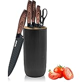 Knife Set, Wiztoynia 6-Piece Black Kitchen Knife Set for Home, Anti-Rust Non-stick Stainless Steel Sharp Chef Knife Set with Universal Knife Block for Kitchen, Ergonomical Design (Black)
