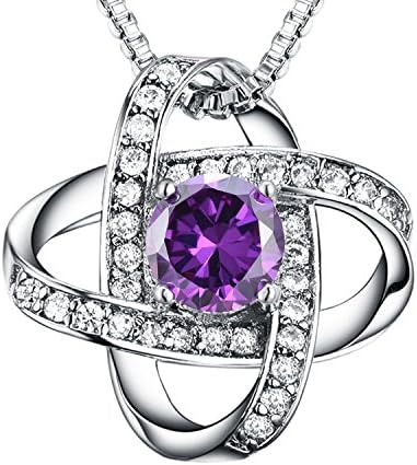 Casfine Amethyst Birthstone Necklace - June Birthstone Necklace Jewelry Silver Amethyst Necklace AAA CZ Pendant necklace "Never Ever Be Apart" for women&amp;Lover