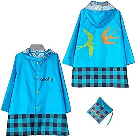 Kid Rain Coat, Cartoon Waterproof Children's Raincoat Lightweight for Ages 3-12 Years Old Girls and Boys 4 Size (L, Blue)