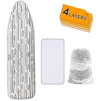Ironing Board Cover and Pad Extra Thick Heavy Duty Padded 4 Layers Non Stick Scorch and Stain Resistant 15x54 and 3 Velcro Straps Elastic Edge with 2 Bonus Laundry Bag and Protective Scorch Mesh Cloth