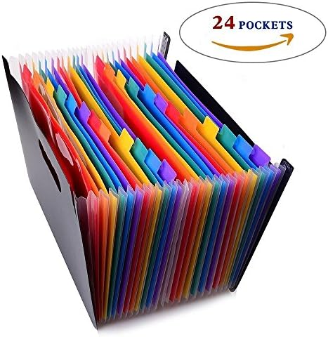 24 Pockets High Capacity Multicolour Expanding Files Folder Portable Accordion Folder Plastic A4 Business File Folder Organizer Bag