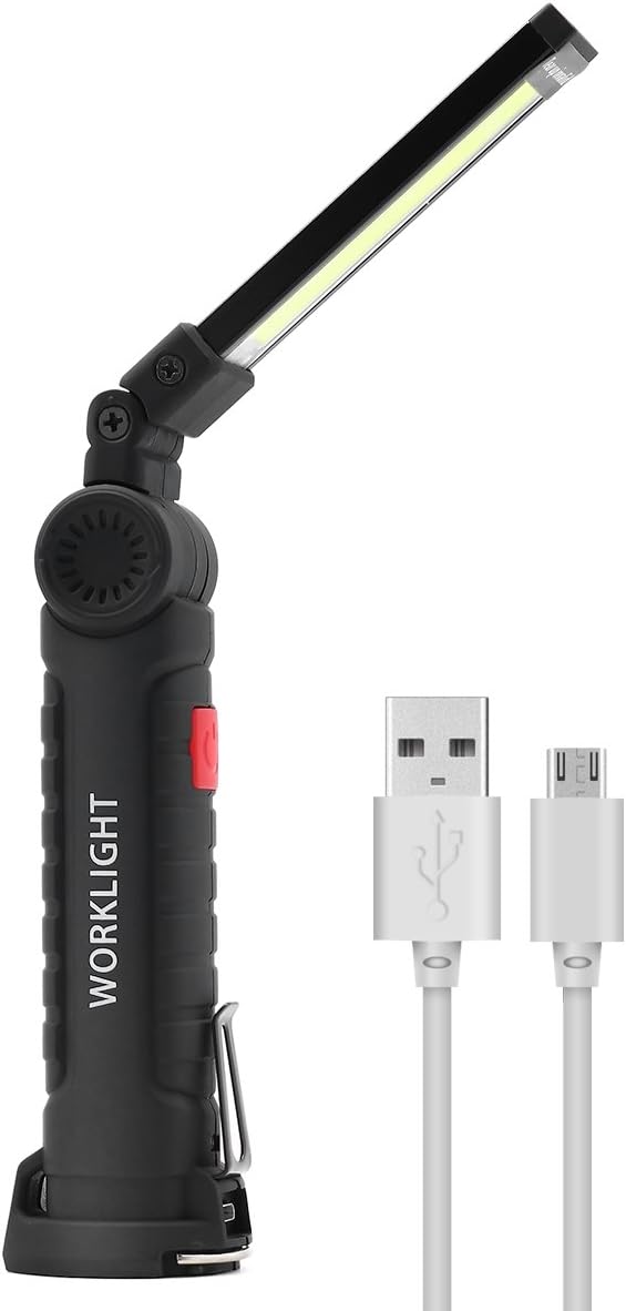 LED Work Light, Portable Rechargeable Inspection Light Torch, Flashlight Lamp with Magnetic Base for Repairing, Working, Camping, Reading (20.5x2x 2.5cm)
