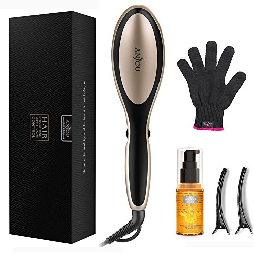Anjou Hair Straightener Brush with Moroccan Oil Hair Treatment and Anion Hair Care (Adjustable Temperature Setting, Max 446â„‰ for All Hair Types, Auto Lock/Shutoff)