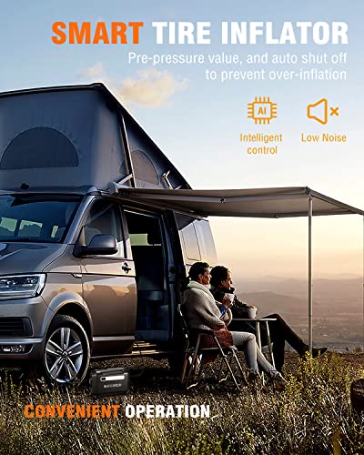 ROCGORLD R7 Digital Air Pump for Car Tires, 12V DC Tire Inflator Portable Air Compressor with Emergency LED Light, Max 150 PSI Auto Shut Off Air Compressor Portable for Car, Motorcycle, Bicycle, etc.