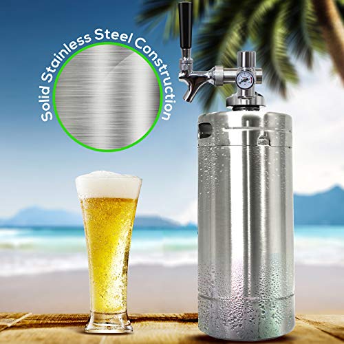 NutriChef-Pressurized-Growler-Tap-System-Stainless-Steel-Mini-Keg-Dispenser-Portable-Kegerator-Kit-Co2-Pressure-Regulator-Keeps-Carbonation-for-Craft-Beer-Draft-and-Homebrew-PKBRTP1005-128oz
