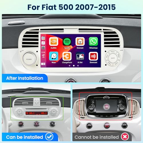 [6G+128G] Inefala Android 15 Car Radio for Fiat 500 2007-2015 with Wireless Carplay Android, 7 Inch Touchscreen Radio with GPS Navigation WiFi RDS/FM Bluetooth EQ SWC Rearview Camera Mic (White)