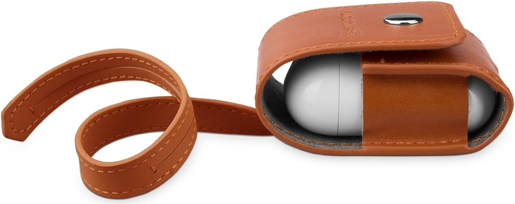 StilGut Case Made of Leather Compatible with Apple AirPods with Leather-Band, Cognac, Cognac - with leather strap - Image 4