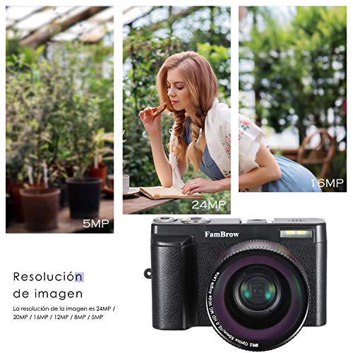 Camara-Foto-Digital-Full-HD-1080PFamBrow-WiFi-24MP-Camara-de-Video-Digital-Zoom-16xGran-Angular-Lente-Rotacin-de-30-Pulgadas