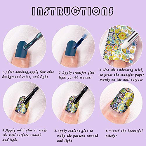 Dasaba 10 Sheets Nail Art Foil Transfer Stickers Easy to Transfer Nail Decals Multicolor Flowers Nail Art Stickers for DIY Nail Decor Crafting and Jewelry Designs