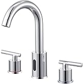 Charmingwater Touchless Bathroom Faucet for 3 Hole, 8 Inch Widespread Bathroom Sink Faucet with Automatic Sensor, 2-Handle Basin Mixer Vanity Taps with 360° Swivel Spout, Chrome