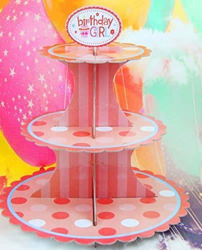 JoyAcc 3-Tier Birthday Party Cupcake Stand and Tower with 12 pcs Cupcake Toppers, 14 x 12 Inches, For Birthday Girl