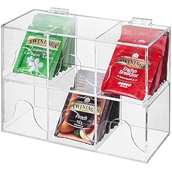 MyGift 6-Slot Premium Clear Acrylic Stackable Tea Bag Organizer Rack, Set of 2