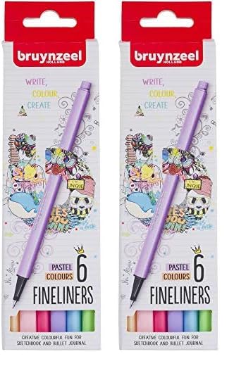 Bruynzeel Pastel Colour Fineliner Brush Pens 6-Piece Set (Pack of 2)