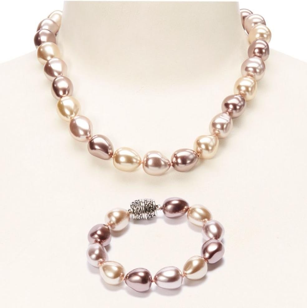 Nekouda Pearl - Multicolor 12 mm Shell Pearl Extendable Necklace & Bracelet Set