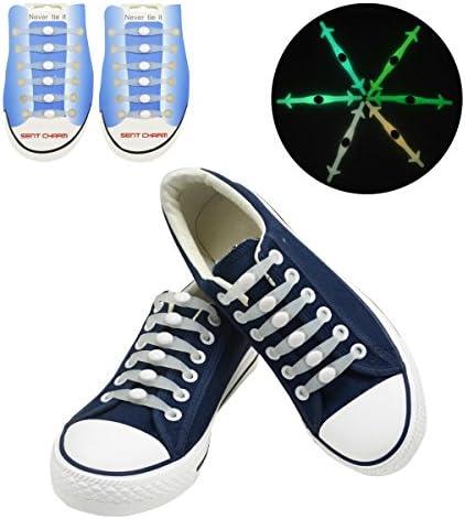 SENT CHARM No Tie Luminous Silicone Shoelace Glow in the Dark for Adult Kids Party Gift (White)