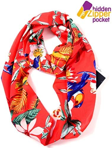 Elzama Infinity Loop Scarf With Hidden Zipper Pocket Printed Patterns For Women - Travel Wrap