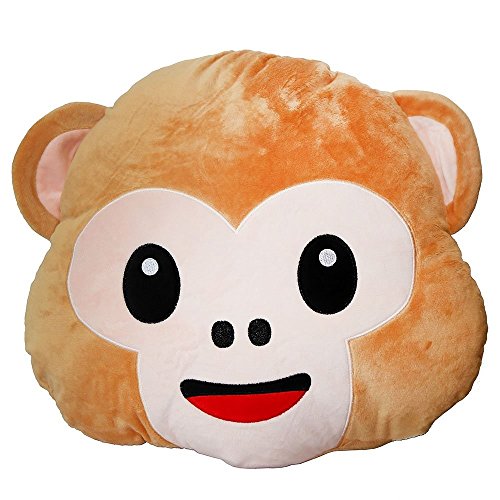 Smiling Monkey Emoji Pillow 12.5 Inch Large Light Brown Smiley Emoticon