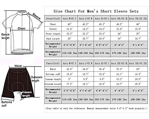 Knowtek Men's Cycling Jersey Set Bicycle Short Sleeve Quick Dry Breathable Shirt + Cycling Bib Shorts Cushion Padded Shorts