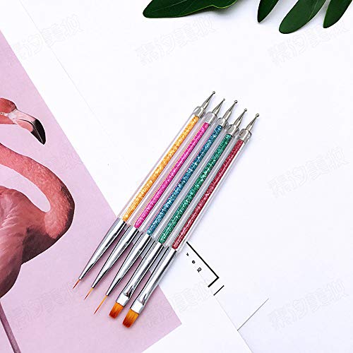 Kalolary 5PCS Nail Art Point Drill Drawing Brush Pen Manicure Care Tool Dual-Ended Acrylic Nail Art Liner Brushes Nail Art Design Dotting Pen Tools Nails Art Tips Design Set for Home DIY and Salon - Thumbnail 3