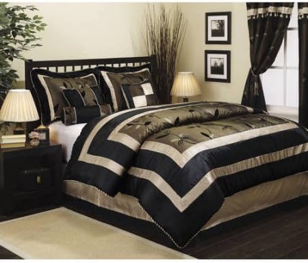 Nanshing Pastora 7-Piece Bedding Comforter Set | 100 Percent Polyester (Queen, Olive/Black)
