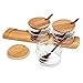 iRSE Glass Condiment Jars with Bamboo Tray and Wood Spoon for Condiment pots, Spice Jars, Sugar Bowls, Tea Storage, Nuts jar, Holding dressings, Dipping, Salad bar Serving, Set of 3