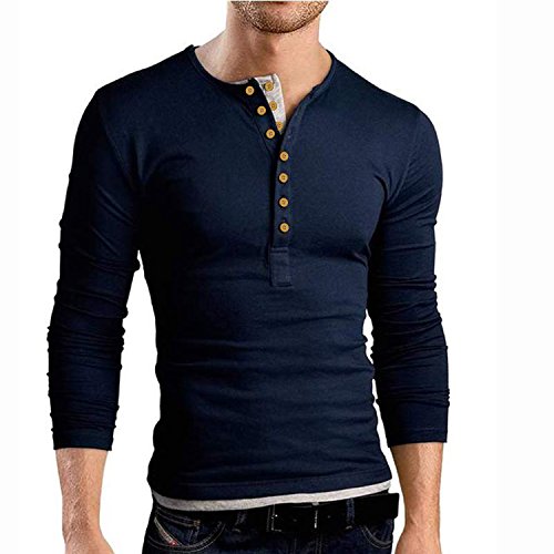 UPC 607841345088, HOTOUCH Mens Henley Casual Slim Fit Long Sleeve T Shirts Navy Blue S