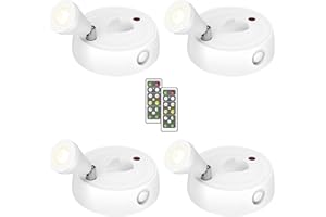 Olafus Spot Lights Indoor 4 Pack, Wireless Spotlight Battery Operated, Dimmable LED Accent Light with Remote, 4000K Neutral White Small Uplights Battery Mini Spotlights for Display Painting Closet