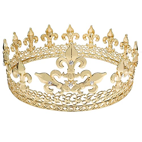 LEEMASING King Men's Crown or Party Prom Decorations Royal Medieval Crown Gold For Cosplay Homecoming Prom Party Decorations (Gold) — image 1
